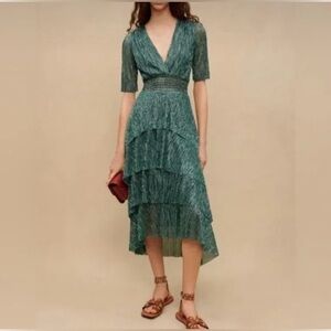 Maje Metallic fiber dress with ruffles